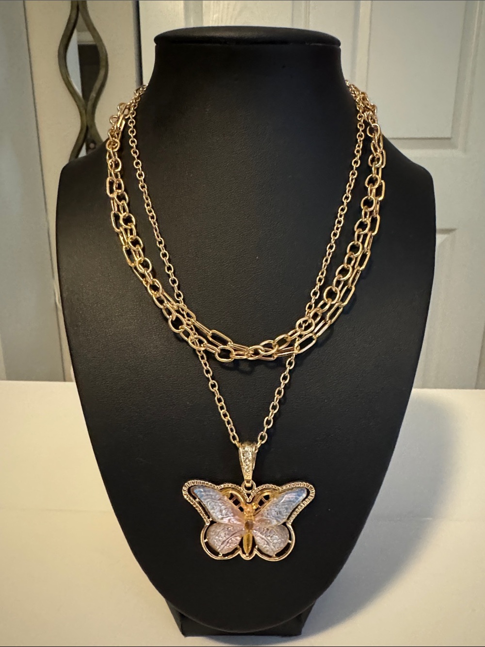 Gold-Tone Butterfly Pendant Layered Necklace - Women Jewelry